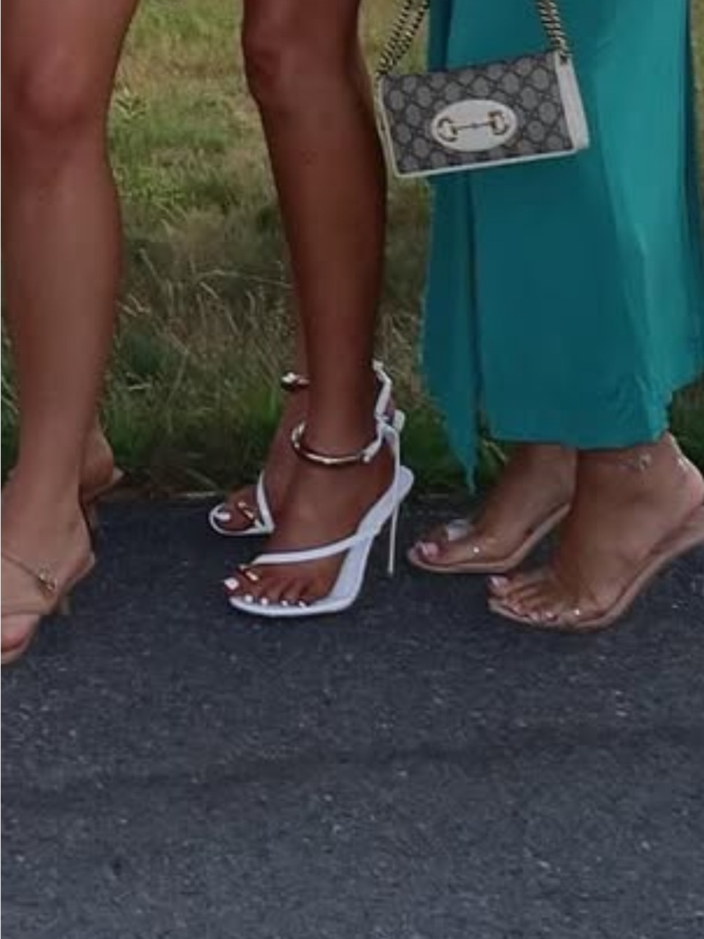 Steve Madden White Stiletto Sandal with Gold Bracelet Accent